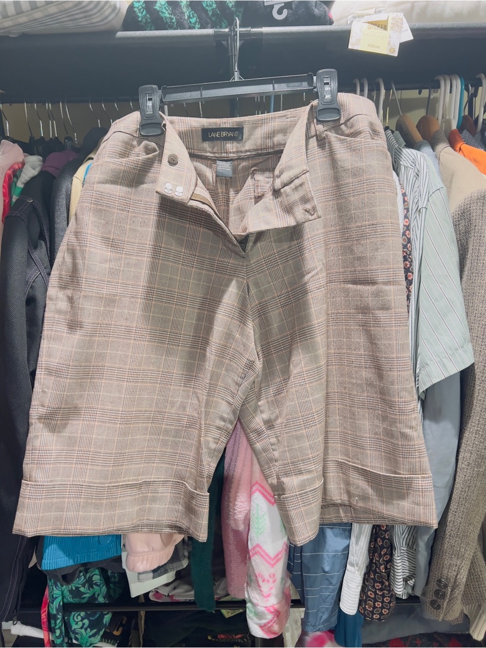 Lane Bryant Plaid Crop Trousers in Taupe and Light Pink